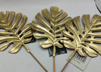 Trzy dekoracyjne metalowe liście monstera