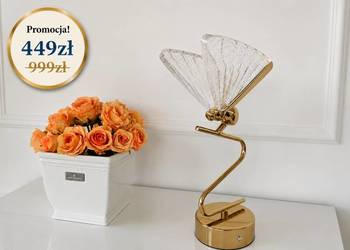 Lampa Stołowa Kryształowa Glamour MOTYL – Złota Lampa Nocna Nowoczesna LED