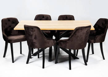 Stół Loftowy L-3 160/200x90cm + 6 krzeseł loftowych pikowanych z kołatką