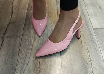 (42) Różowe czółenka wieczorowe z odkrytą piętą, cm