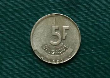 BELGIA - 5 franków, 1993r. Napis po francusku „BELGIQUE”