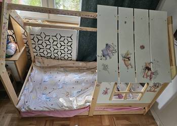 Łóżko dziecięce domek z daszkiem naturalne drewno 80x160 z materacem