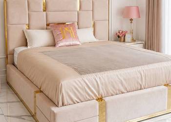 Łóżko Designerskie 180x200 Beżowe Emporio — Styl Glamour Premium