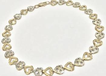 Złota BRANSOLETKA damska 585 14K żółte BIAŁE złoto ażurowe SERDUSZKA 22cm