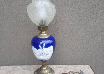 Stara lampa lampka stołowa ceramika kobalt wiatrak