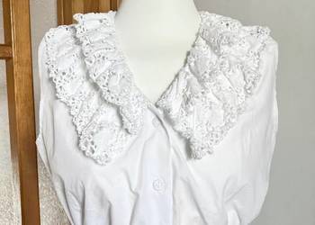 Nowa biała bluzka crop top Hess Frackmann vintage szydełkowy kołnierz
