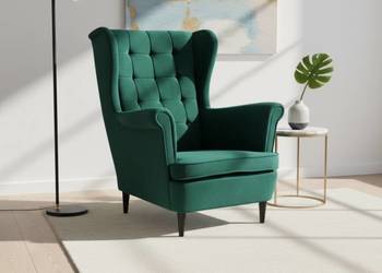 Fotel Uszak Skandynawski Butelkowa Zieleń, Dostawa 0zł!