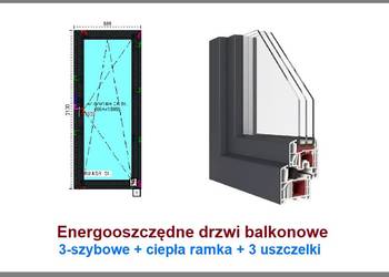 Tanie Drzwi balkonowe trzyszybowe 865x2100 Antracyt Balkon 3-szybowy FV