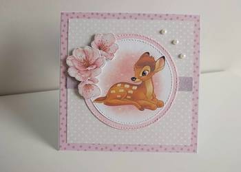 Kartka urodzinowa ręcznie robiona roczek, urodziny Bambi