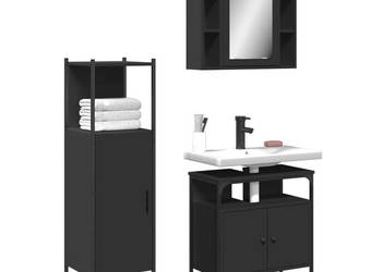 Zestaw 3 szafek łazienkowych czarny materiał drewnopochodny WM-3214755