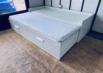 IKEA BRIMNES Leżanka Łóżko z 2 szufladami, 2 materace ,białe Transport