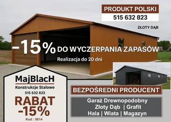 Hala - Wiata Złoty Dąb|Garaż Blaszany|RABAT -15% | PRODUCENT Maj-Blach