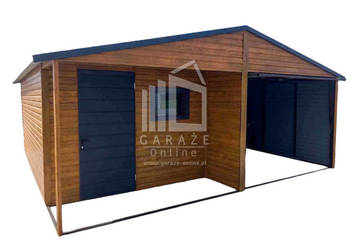 GARAŻ BLASZANY 6m x 6m wnęka 3,5x1 orzech dwuspad ID274