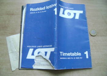 Starocie z PRL - LOT = Rozkład lotów zimą 1979-80 r. + bilet lotniczy 1970r