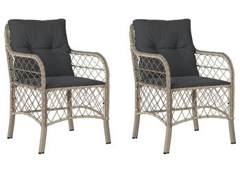 Krzesła ogrodowe z poduszkami 2 szt. jasnoszare rattan PE WM-365158