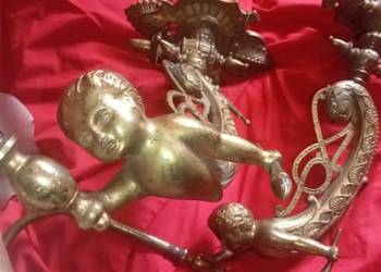 Stare XIXw. Lampy Rzeźby Cherubinów i pochodnie brąz ręcznie cyzelowany, zł
