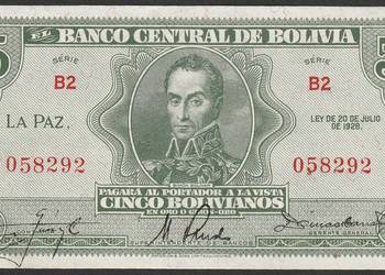 BOLIWIA 5 bolivianos 1928 - Stan bankowy UNC