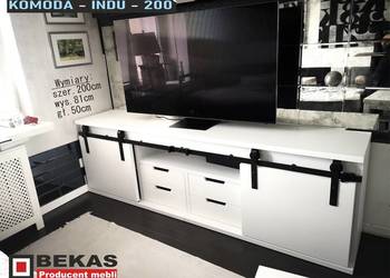 Śliczna Biała Komoda 200` INDU z Suwanymi Frontami BEKAS Producent MEBLI