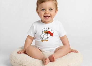 Ekologiczna koszulka niemowlęca z okrągłym dekoltem Orzełek z flagą Polski