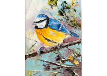 Kowalik - Sikorka - 20x30cm Obraz Olejny Ptak Ptaki