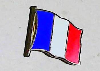 Metalowa przypinka tzw. pin w kształcie trójkolorowe flagi (fr. Tricolore)