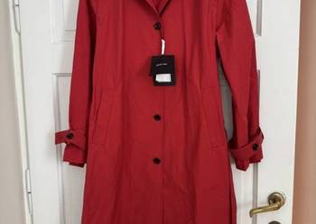 Płaszcz damski XS Massimo Dutti czerwony z paskiem trencz z bawełny midi