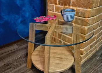 Stolik kawowy 50cm dąb i szkło