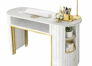 Biurko kosmetyczne z otworem na pochłaniacz biało-złote owalne 140 x 45 x…