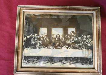 Stara reprodukcja „Ostatnia Wieczerza” – obraz religijny, rama, vintage PRL