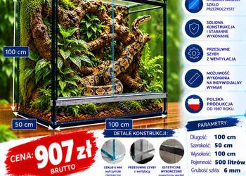 Terrarium szklane 100x50x100 cm – szkło 6 mm – producent Trans-Glass