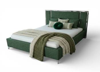 Zielone Łóżko tapicerowane 160x200 + pojemnik + stelaż Złota rama
