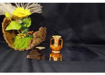 Ceramiczny wazonik amforka retro brązowy szkliwiony