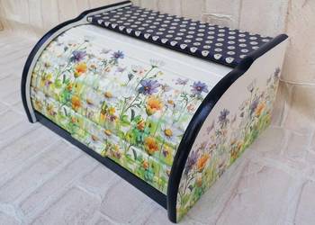 Chlebak duży z drewna decoupage kwiaty łąkowe Bolesławiec