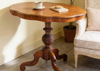 Solidny Stolik KAWOWY mahoniowy blat Stoliczek eliptyczny VINTAGE lata 60.