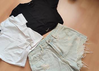 Zestaw spodenki jeans + 2 bluzki z serduszkiem