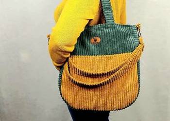 Ręcznie szyta torba handmade – zielono-musztardowa, pojemna i stylowa