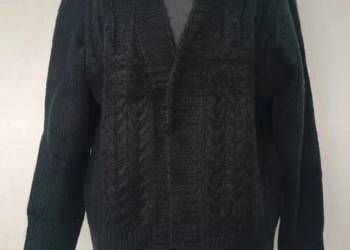 Kardigan Sweter czarny dziergany jesień zima 2YK ciepły pleciony warkocz co