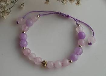 Bransoletka Szczęścia Kamienie naturalne Ametyst lawendowy Kwarc różowy