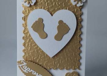 ZAPROSZENIA CHRZEST STOPKI W SERCU C6 ZŁOTO