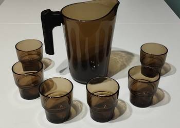 Dzbanek ciemne szkło Vereco + małe szklanki Vereco 6 szt