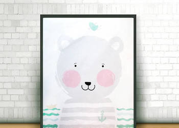 miś plakat 40x50, pastelowy plakat z misiem naklejka 50x40