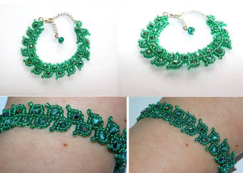 Bransoletka z kryształków rękodzieło LISTKI zielon