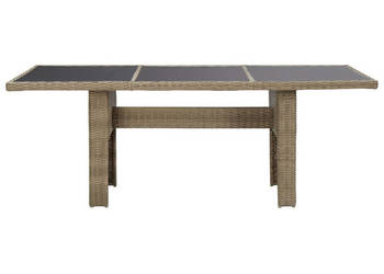 Stół ogrodowy brązowy 200x100x74 cm szkło i rattan PE WM-310141