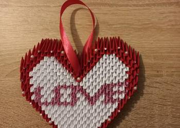 Serce z napisem LOVE miłość zawieszka - rękodzieło origami - prezent