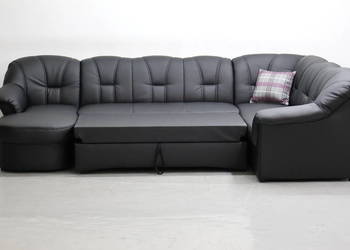 TSP Nowe Wielkie U funkcja spania kanapa rogówka Czarna Eko skóra