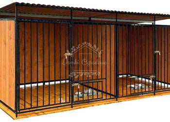 Kojec dla psów 4x2m drewniana podłoga - uchwyt na miski ID1043