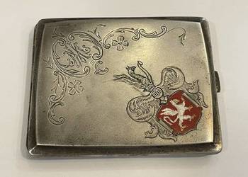 Zabytkowa srebrna papierośnica próba 800, herb Gryf, datowana 1926