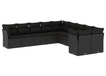 10-cz. zestaw wypoczynkowy do ogrodu poduszki czarny rattan PE WM-3250074
