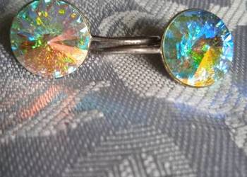 PIĘKNE KOLCZYKI Z OKAZAŁĄ, BROKATOWO - TĘCZOWĄ DOMINANTĄ