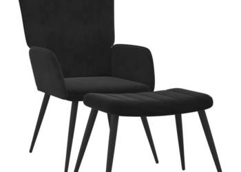 Fotel z podnóżkiem czarny obity aksamitem WM-327694